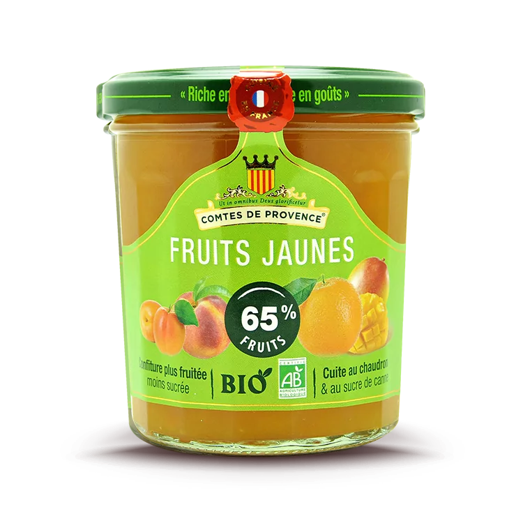 Gem mediteranean de fructe galbene (caise, piersici, mango, portocale)