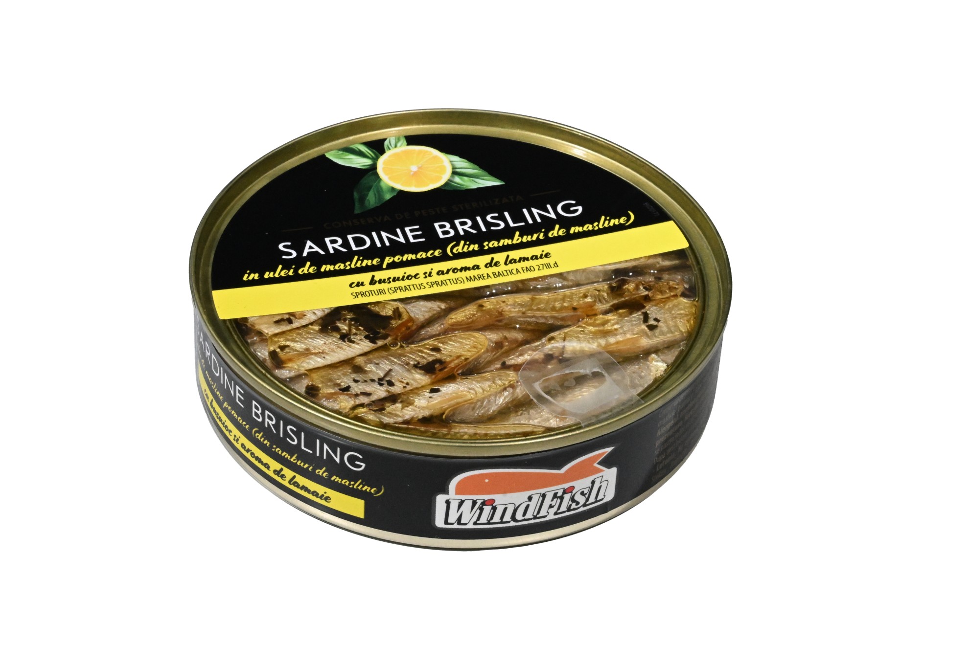 Sardine brisling în ulei de măsline cu lămâie și busuioc 160g