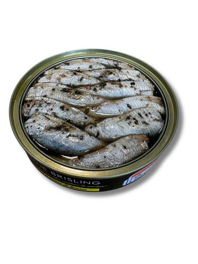 Sardine brisling in ulei de masline pomace cu lamaie si busuioc